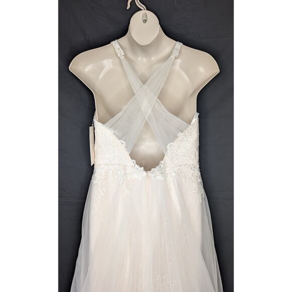 NWT Blush Pink Cross Back Wedding Gown Sz. 14/16 - Picture 8 of 16